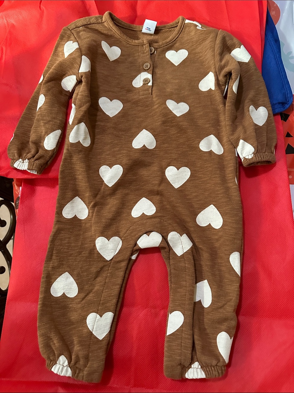 Old Navy Brown Romper with White Heart Print